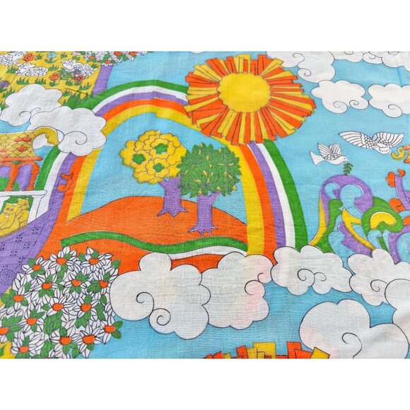 Vintage 1970s single pillowcase, Sears Noah's Ark, blue, purple, orange - Picture 4 of 10